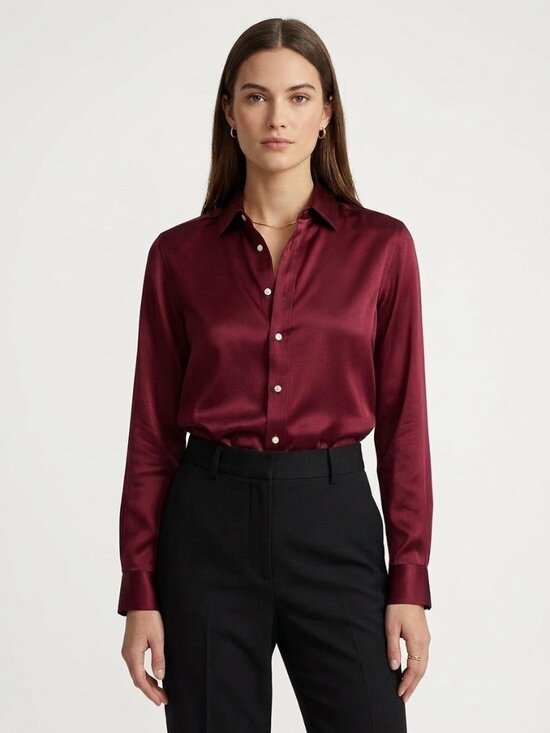Polo Ralph Lauren Tops - Polo Ralph Lauren 100% Mulberry Silk Button Down Shirt NWT Size 6 Wine Burgundy